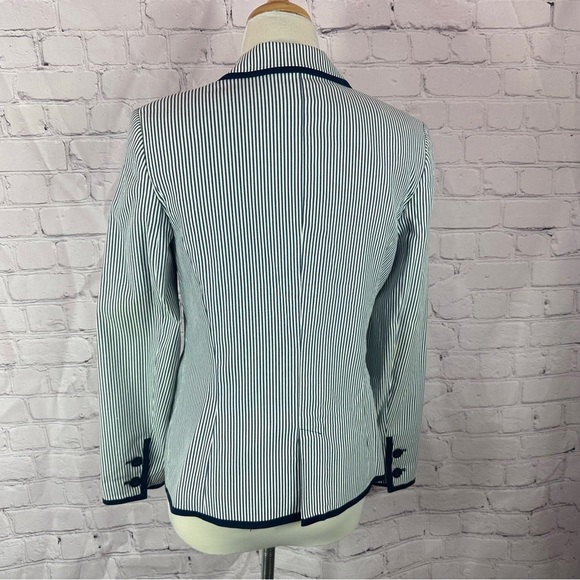 Peck & Peck weekend Navy White pin Striped Blazer sz 6 cotton blend nautical - Picture 3 of 9
